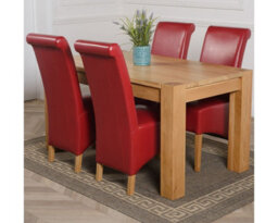 That's Furniture Kuba 150 X 85 Cm Chunky Medium Oak Dining Table And 4 Chairs Dining Set With Montana Burgundy Leather Chairs