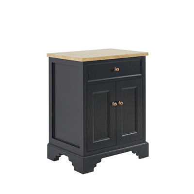 Homestylestore 645mm Black Grey And Oak Bathroom Vanity Unit With Bronze Round Handles - image 1