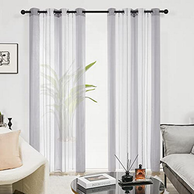 Deconovo Yarn-Dyed Voile Curtains Semi Transparent Net Curtains Soft Decorative Sheer Curtains, Dark Grey 55 X 90 2 Panels - image 1