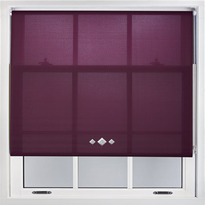 FURNISHED Trimmable Roller Blind With Triple Diamond Chrome Eyelet And Metal Fittings - Aubergine Daylight Shade (W)230Cm X (L)165Cm