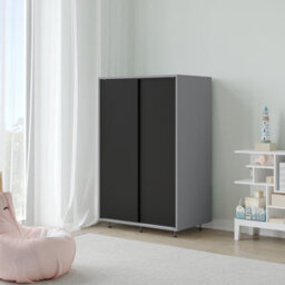 Urbn-Living Urbnliving 240Cm Height Grey Carcass With 2 Sliding Black Doors Wardrobe Bedroom Storage Closet Hanging Rail Cupboard Unit - thumbnail 3