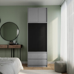 Urbn-Living Urbnliving 240Cm Height Grey Carcass With 2 Sliding Black Doors Wardrobe Bedroom Storage Closet Hanging Rail Cupboard Unit - thumbnail 1