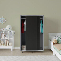 Urbn-Living Urbnliving 240Cm Height Grey Carcass With 2 Sliding Black Doors Wardrobe Bedroom Storage Closet Hanging Rail Cupboard Unit - thumbnail 4