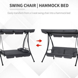 Outsunny 2-In-1 Swing Chair 3 Seater Hammock Cushion Bed Tilt Canopy Grey - thumbnail 6
