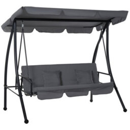 Outsunny 2-In-1 Swing Chair 3 Seater Hammock Cushion Bed Tilt Canopy Grey - thumbnail 2