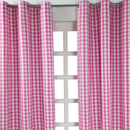 Homescapes Cotton Pink Block Check Gingham Eyelet Curtains 117 X 137 Cm - thumbnail 2