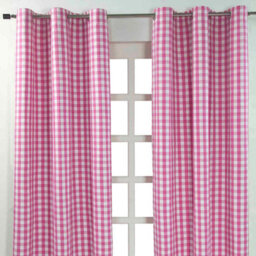 Homescapes Cotton Pink Block Check Gingham Eyelet Curtains 117 X 137 Cm - thumbnail 1