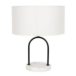 Valuelights Rachel Black Arch Marble Base Table Lamp With White Linen Lamp Shade - thumbnail 2
