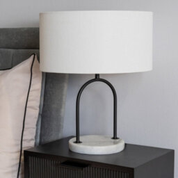 Valuelights Rachel Black Arch Marble Base Table Lamp With White Linen Lamp Shade - thumbnail 5
