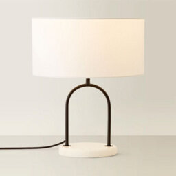 Valuelights Rachel Black Arch Marble Base Table Lamp With White Linen Lamp Shade - thumbnail 3