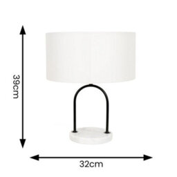 Valuelights Rachel Black Arch Marble Base Table Lamp With White Linen Lamp Shade - thumbnail 6
