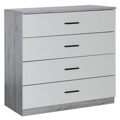 Urbnliving Height 73Cm 4 Drawer Wooden Bedroom Chest Cabinet Modern Ash Grey Carcass And Grey Drawers Wide Storage Cupboard Closet - image 1