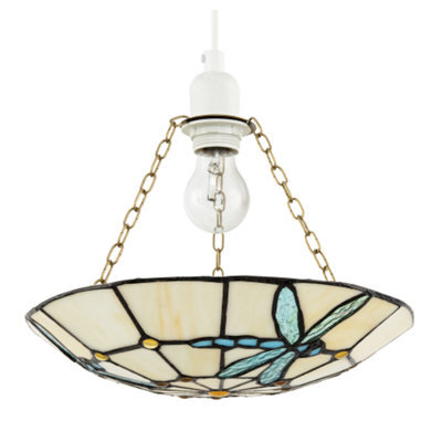 Happy Homewares Aqua Sky Blue And Emerald Green Dragonfly Tiffany Glass Pendant Shade - image 1