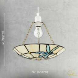 Happy Homewares Aqua Sky Blue And Emerald Green Dragonfly Tiffany Glass Pendant Shade - thumbnail 7