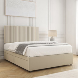 Bsspoke Sienna Divan Bed Set In Cream Plush Velvet 24Inch Headboard & 2 Drawers Footend & Mattress In Double King 4Ft 6Ft - thumbnail 3