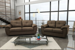 Carlos 3+2 Seater Sofa Set Brown Faux Leather - thumbnail 5