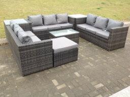 Fimous Rattan Garden Furniture Set Corner Sofa Table 10 Seater Outdoor Conservatory With 3 Tea Coffee Table - thumbnail 8