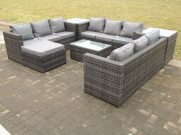 Fimous Rattan Garden Furniture Set Corner Sofa Table 10 Seater Outdoor Conservatory With 3 Tea Coffee Table - thumbnail 1