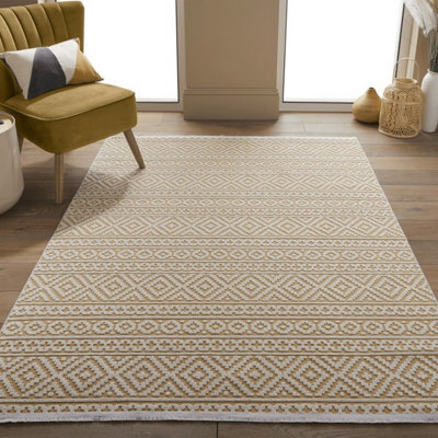 Yellow Outdoor Rug, Geometric Stain-Resistant Rug For Patio Decks, 3mm Modern Outdoor Luxurious Area Rug-190Cm X 290Cm