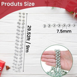 Neel Blue 9 Metre Hanging Bead Garland Beaded String Chain For Christmas Tree Decorations, Silver - thumbnail 2