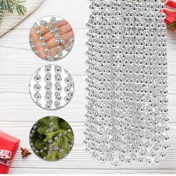 Neel Blue 9 Metre Hanging Bead Garland Beaded String Chain For Christmas Tree Decorations, Silver - thumbnail 3