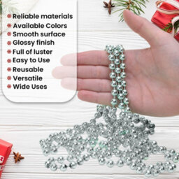Neel Blue 9 Metre Hanging Bead Garland Beaded String Chain For Christmas Tree Decorations, Silver - thumbnail 4