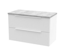 Balterley Tixall Fluted 2 Drawer Wall Hung Vanity Unit With Laminate Worktop, Satin White, 800mm