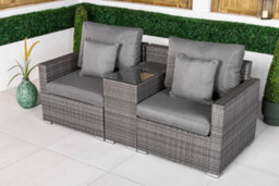 Giardino Havana 2 Seat Modular Sofa Rattan Garden Bistro Balcony Furniture Set Outdoor Drinks Cooler Table - Grey - thumbnail 4