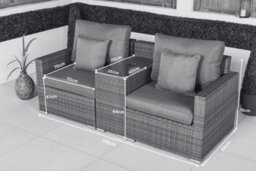 Giardino Havana 2 Seat Modular Sofa Rattan Garden Bistro Balcony Furniture Set Outdoor Drinks Cooler Table - Grey - thumbnail 5