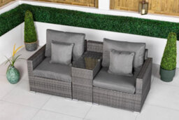 Giardino Havana 2 Seat Modular Sofa Rattan Garden Bistro Balcony Furniture Set Outdoor Drinks Cooler Table - Grey - thumbnail 3