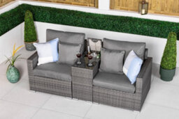 Giardino Havana 2 Seat Modular Sofa Rattan Garden Bistro Balcony Furniture Set Outdoor Drinks Cooler Table - Grey