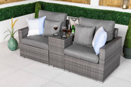 Giardino Havana 2 Seat Modular Sofa Rattan Garden Bistro Balcony Furniture Set Outdoor Drinks Cooler Table - Grey - thumbnail 2