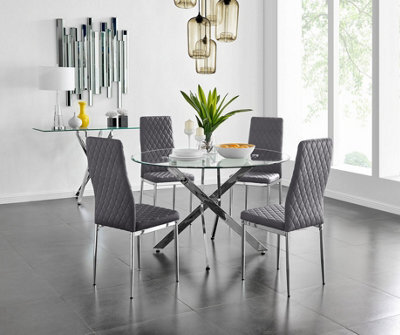 Furniturebox Uk Novara 120Cm Round Dining Table And 4 Grey Velvet Milan Chairs - image 1