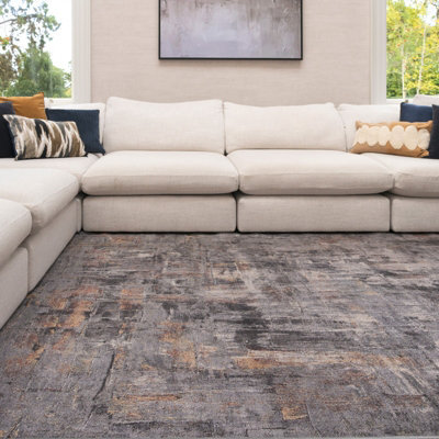 Loomed Abstract Design Cotton Chenille Rug Grey Gold Machine Washable 280Cm X 380Cm - image 1