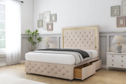 "Sloomy Sofia Gold Sand Naples Divan Bed 2 Drawers Right Side-26"" Strutted Headboard 12"" Footboard 3' Single" - thumbnail 4