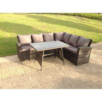 Fimous High Back Dark Grey Mixed Outdoor Garden Furniture Rattan Corner Sofa Dining Set Table 6 Seater - image 1