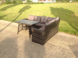 Fimous High Back Dark Grey Mixed Outdoor Garden Furniture Rattan Corner Sofa Dining Set Table 6 Seater - thumbnail 2
