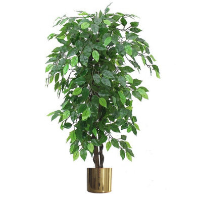 Leaf Artificial Ficus Tree Plant Green Bushy Ficus 120Cm Gold Metal Planter - image 1