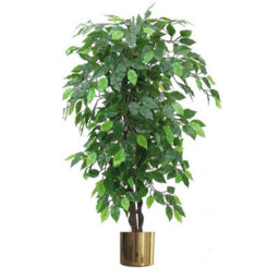 Leaf Artificial Ficus Tree Plant Green Bushy Ficus 120Cm Gold Metal Planter