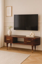 Artisan Furniture Solid Wood Media Unit, 2-Drawers, 1 Open-Slot, Nordic Legs, Dark Brown
