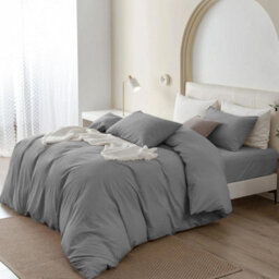 Oxford Homeware Grey King Plain Dyed Duvet Cover, Fitted Sheet & Pillowcases Set 4 Piece Bed Sets - thumbnail 3