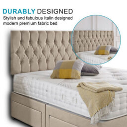 Dining Tables Beirut Matching Headboard Divan Set, 2 Drawer On Same Side With Sprung 1500 Comfort Mattress - Plush Almond - King - thumbnail 3