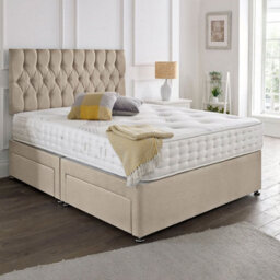 Dining Tables Beirut Matching Headboard Divan Set, 2 Drawer On Same Side With Sprung 1500 Comfort Mattress - Plush Almond - King - thumbnail 1