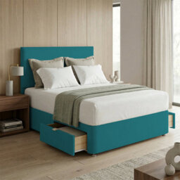 "Adore Designs Victoria Plush Velvet Divan Bed, 50"" Headboard & Mattress - 3Ft Single - Mallard - 2 Drawers Same Side" - thumbnail 1