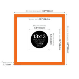 "13X13"" Orange Picture Frame - 13X13"" Square Frame With 9X9"" Mount For 13X13""/9X9"" Pictures Moderrn Style Thin Edge, 1 Pack" - thumbnail 2