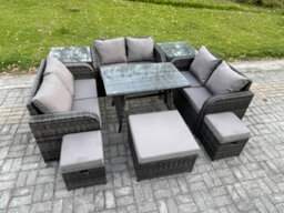 Fimous Outdoor Rattan Garden Furniture Set Patio Love Sofa Set With Dining Table 3 Footstools 2 Side Tables - thumbnail 2