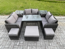 Fimous Outdoor Rattan Garden Furniture Set Patio Love Sofa Set With Dining Table 3 Footstools 2 Side Tables - thumbnail 1