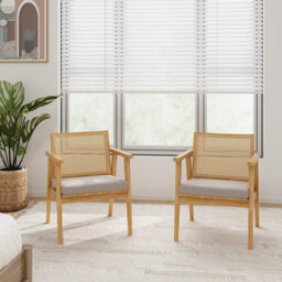 Gainoom Set Of 2 Wooden Natural Accent Chair Modern Upholstered Arm Chair Reading Leisure Chair - thumbnail 9