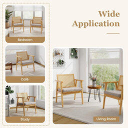 Gainoom Set Of 2 Wooden Natural Accent Chair Modern Upholstered Arm Chair Reading Leisure Chair - thumbnail 6