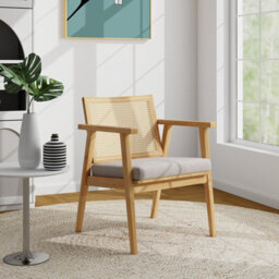 Gainoom Set Of 2 Wooden Natural Accent Chair Modern Upholstered Arm Chair Reading Leisure Chair - thumbnail 8